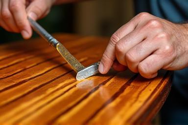 Working on wooden boat deck detail